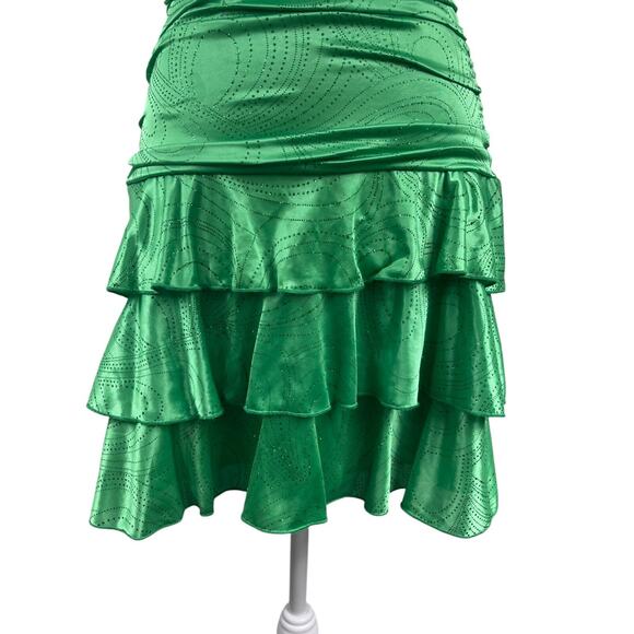 Ruby Rox 80s Green Babydoll Halter Dress Sz S Ruffled Ruched Open Back Coquette - Picture 3 of 8